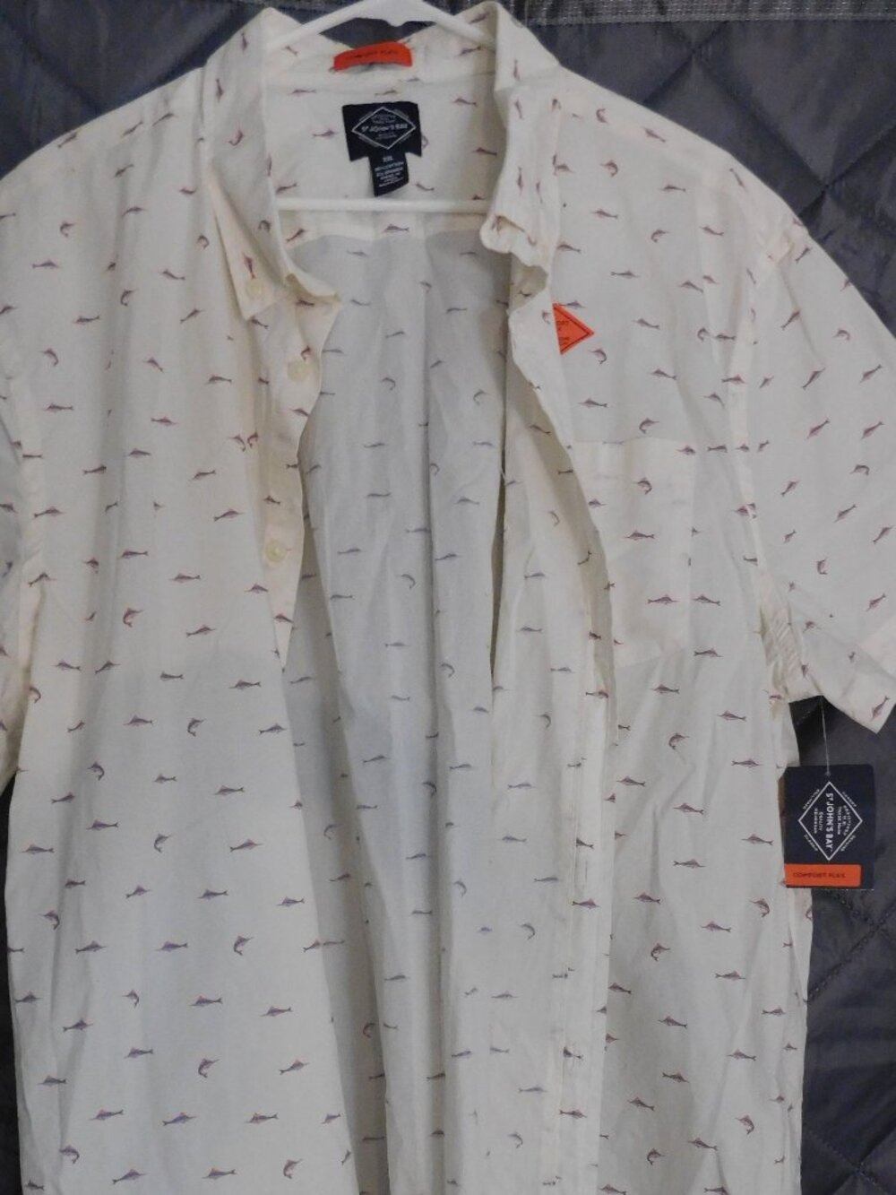 St Johns Bay Men's XXL Comfort Flex Marlin Fish White Button Down Shirt NWT